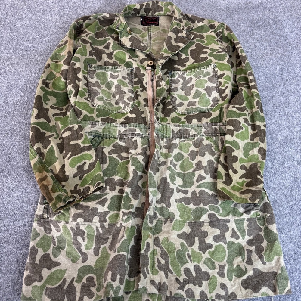 VINTAGE Ranger Camo Hunting Jacket Men's Medium Zip Front Coat Field Rated USA